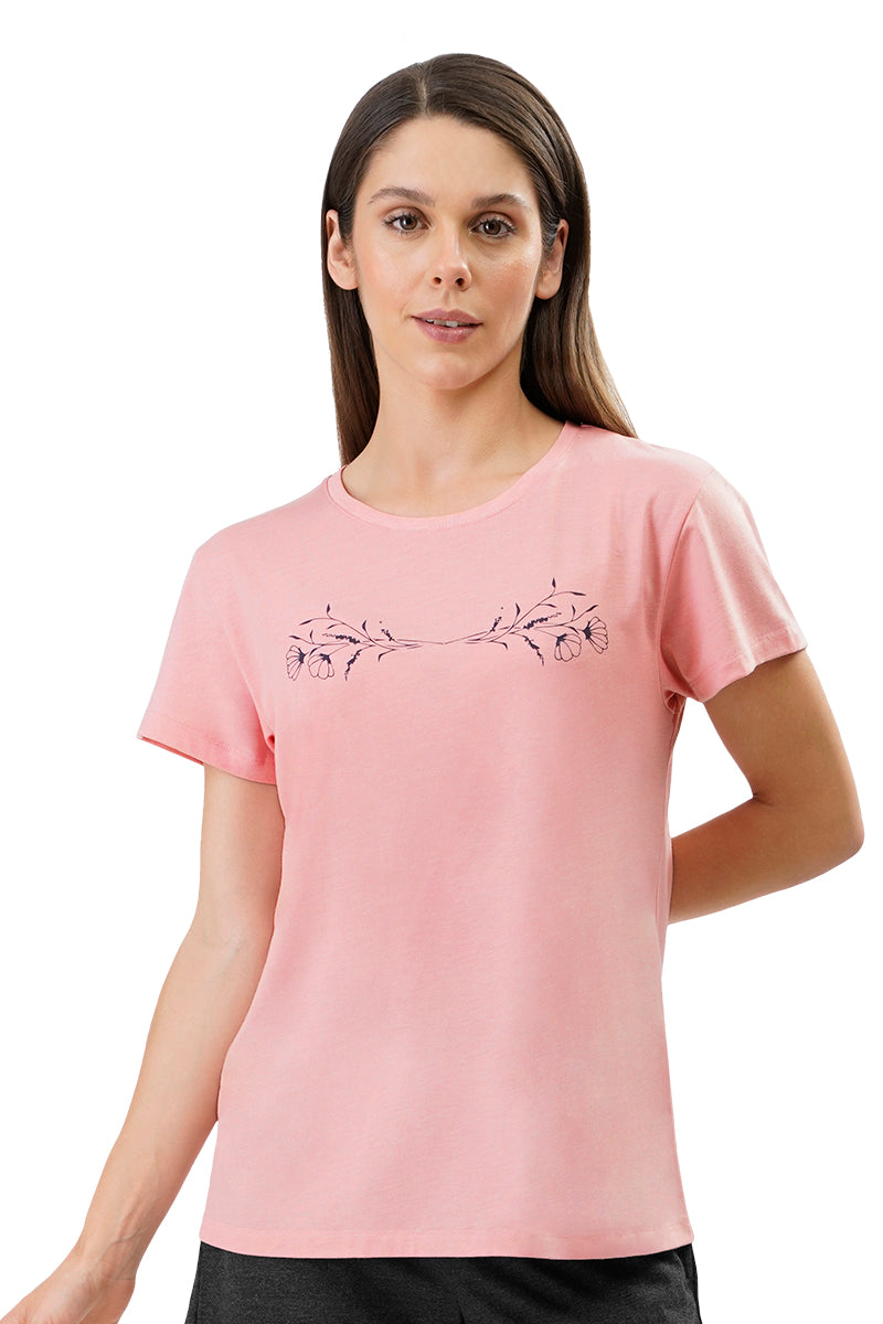 Amante Women's Short Sleeve Regular Fit Pink Round Neck T-Shirt